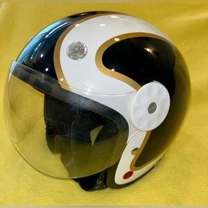 Vintage HCI 15 Open Face Motorcycle Helmet W/Face Shield Black/Gold Size S